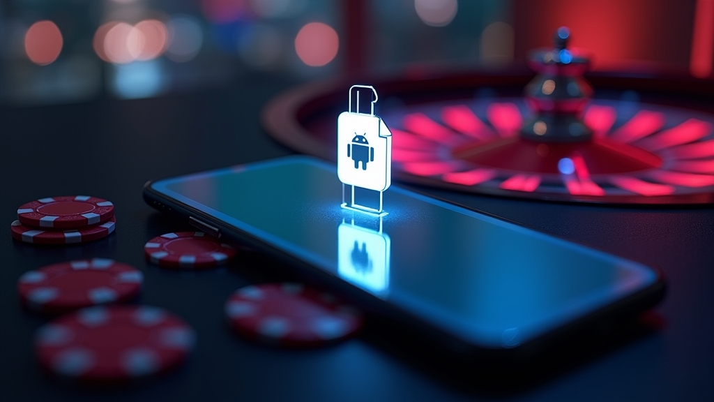 Android phone downloading a Lucky Haul APK in a neon casino scene