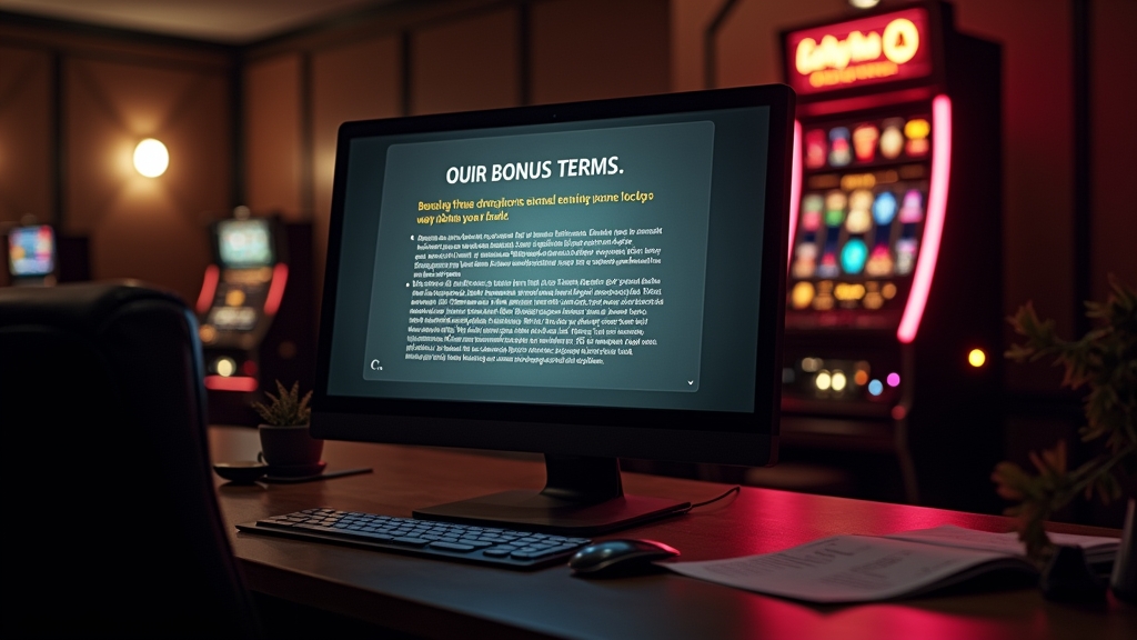 Casino terms screen with verification papers beside a Lucky Haul slot machine